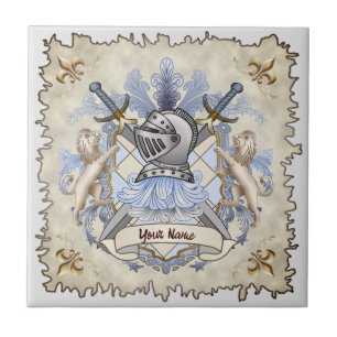 Blue Knight Family Crest Achternaam Tegeltje