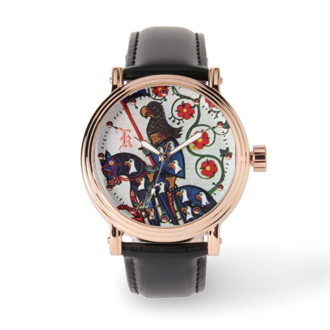 BLUE KNIGHT MEDIEVAL MINIATURE MONOGRAM HORLOGE (Voorkant)