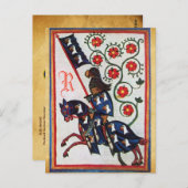 BLUE KNIGHT MEDIEVAL PARCHMENT MONOGRAM BRIEFKAART (Voorkant / Achterkant)