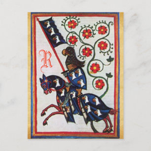 BLUE KNIGHT MEDIEVAL PARCHMENT MONOGRAM BRIEFKAART