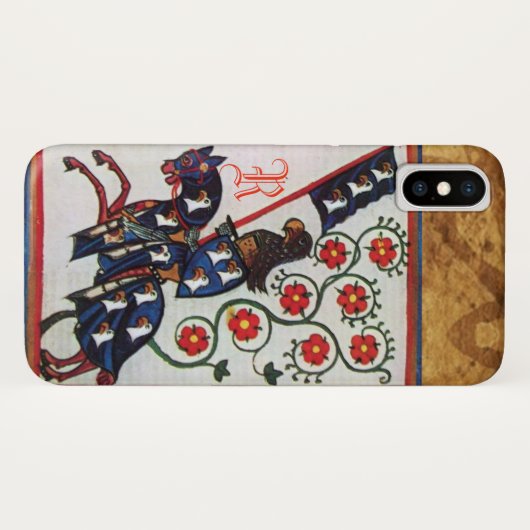 BLUE KNIGHT MEDIEVAL PARCHMENT MONOGRAM Case-Mate iPhone CASE (Achterkant (horizontaal))