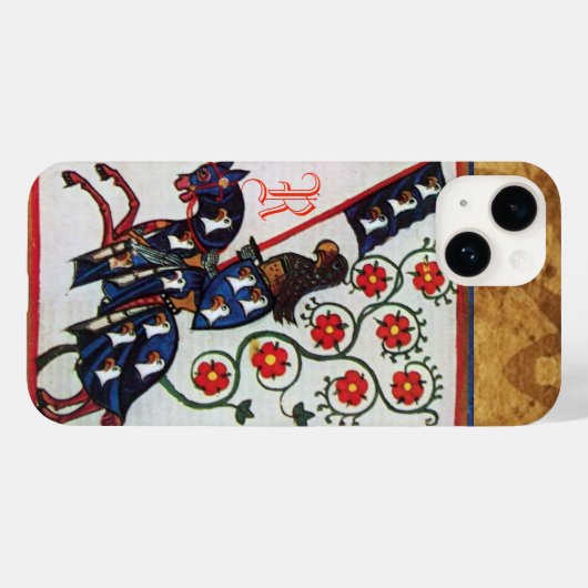 BLUE KNIGHT MEDIEVAL PARCHMENT MONOGRAM Case-Mate iPhone CASE (Achterkant (horizontaal))