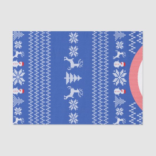 Blue Knit Winter Kerstfeestdag Sweater Custom Tissuepapier (Voorkant)