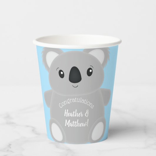 Blue Koala Beer Baby shower Papieren Bekers (Voorkant)