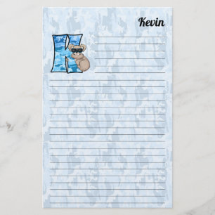 Blue Koala Mongram Letter K Lined Briefpapier