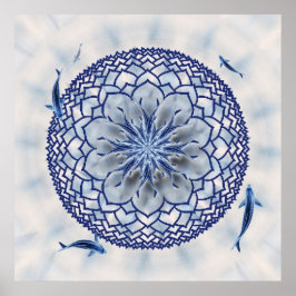 Blue Koi Lotus Mandala Poster