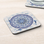 Blue Koi Lotus Mandala Square Cork Onderzetters (Linkerzijde)