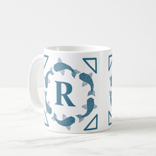 Blue Koi vis monogram initiaal Koffiemok (Voorkant links)