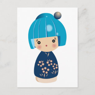 Blue Kokeshi Triplet Briefkaart