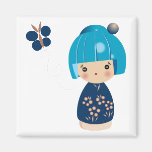 Blue Kokeshi Triplet Magnet Magneet