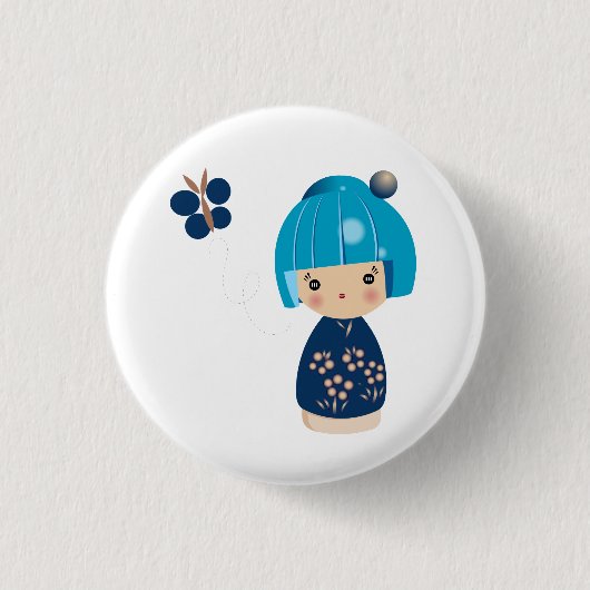 Blue Kokeshi Triplet Pin Ronde Button 3,2 Cm (Voorkant)