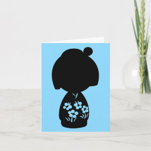Blue Kokeshi Triplet Silhouette Note Card Kaart
