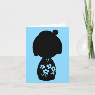 Blue Kokeshi Triplet Silhouette Note Kaart
