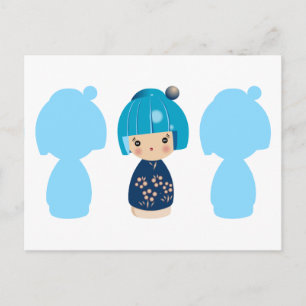 Blue Kokeshi Triplet x3 Briefkaart