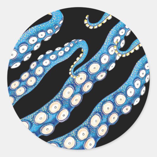 Blue Kraken Octopus Tentacles Art Ronde Sticker (Voorkant)