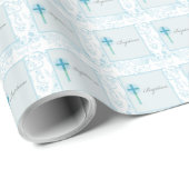 Blue Lace Boy Baptisme Cadeaupapier (Rol Hoek)