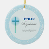 Blue Lace Boy Baptisme Keramisch Ornament (Voorkant)