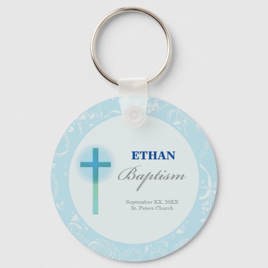 Blue Lace Boy Baptisme Sleutelhanger (Voorkant)
