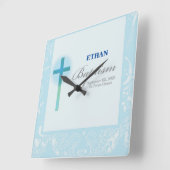 Blue Lace Boy Baptisme Vierkante Klok (Hoek)