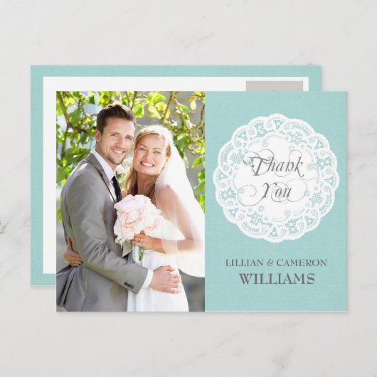 Blue Lace Doily bruiloft dank u Briefkaart (Voorkant / Achterkant)