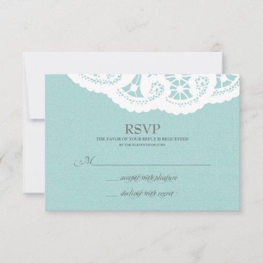 Blue Lace Doily Wedding RSVP (Devant)