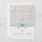 Blue Lace en Pearls Glamor Wedding Kaart (Achterkant)