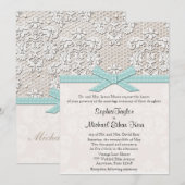 Blue Lace en Pearls Glamor Wedding Kaart (Voorkant / Achterkant)