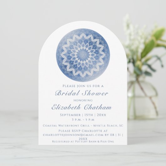 Blue Lace Mandala Bridal Shower Kaart (Staand voorkant)