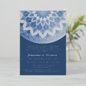 Blue Lace Mandala Wedding Folie Uitnodiging (Staand Voorkant)