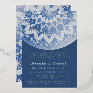 Blue Lace Mandala Wedding Folie Uitnodiging