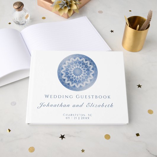 Blue Lace Mandala Wedding Gastenboek (Voorkant open)