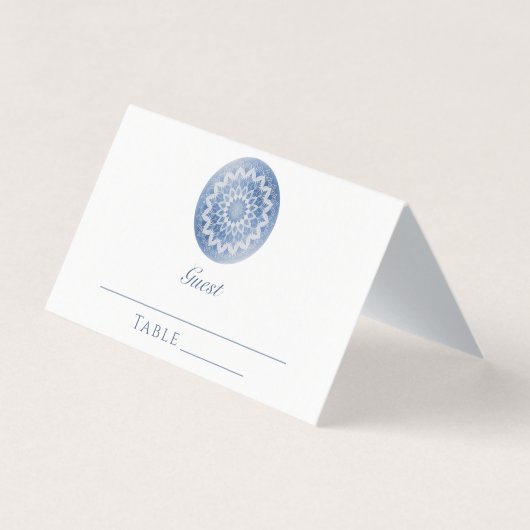 Blue Lace Mandala Wedding Place Card (Front)