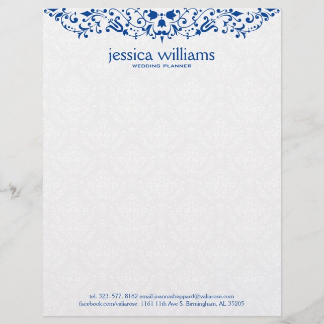 Blue Lace on White Damasks Background Briefhoofd (Voorkant)