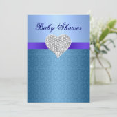 Blue Lace Pattern Diamond Heart Baby shower Invite Kaart (Staand voorkant)