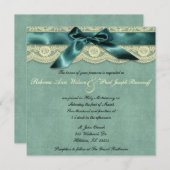 Blue Lace Vintage Wedding Invitation Kaart (Voorkant / Achterkant)