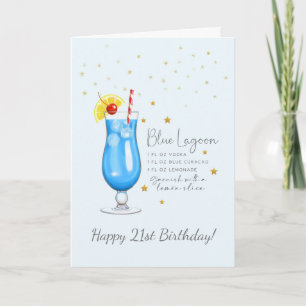 Blue Lagoon Cocktail 21e Happy Birthday Kaart