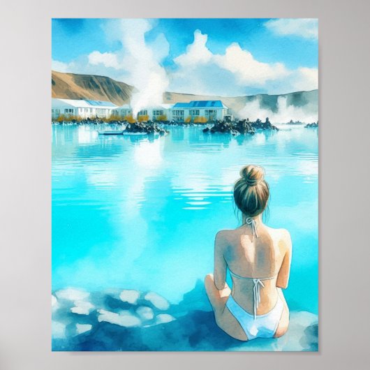 Blue Lagoon IJsland Waterverf Briefkaart Poster (Voorkant)