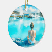 Blue Lagoon IJsland Waterverf Keramisch Ornament (Links)