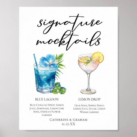 Blue Lagoon Lemon Drop Wedding Mocktails Menu Poster (Voorkant)