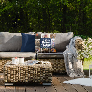 Blue Lake Life Familie Fotocollage Buitenkussen