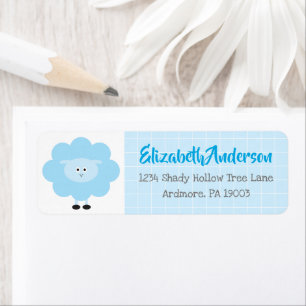 Blue Lamb Cute Sweet Modern Baby shower Address Etiket