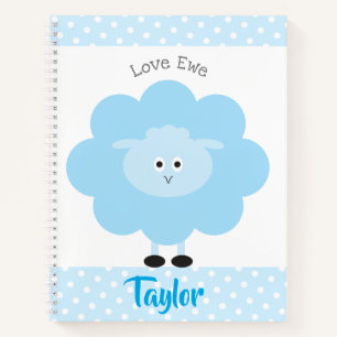 Blue Lamb Love Ewe Aangepaste Naam Script Schattig Notitieboek