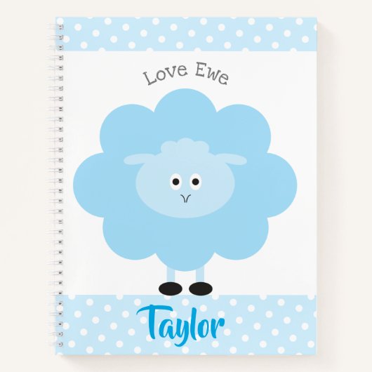 Blue Lamb Love Ewe Aangepaste Naam Script Schattig Notitieboek (Voorkant)