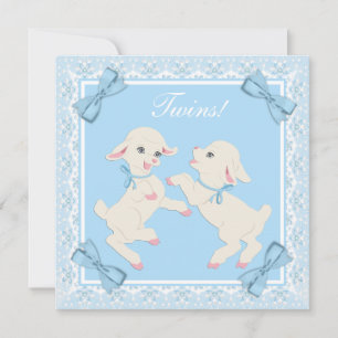 Blue Lamb Twin Baby Boy Shower Uitnodigingen