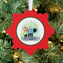 Blue lantern christmas with candle ornament kaart