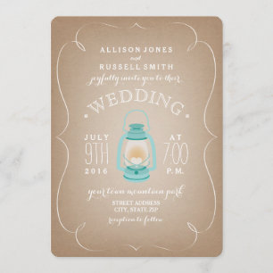 Blue Lantern Wedding Invite - Swirl Kaart