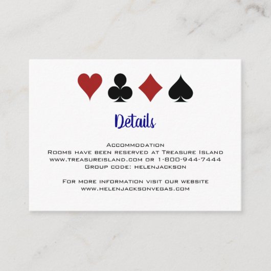 Blue Las Vegas Casino Kaart Suits Bruiloft Details (Voorkant)