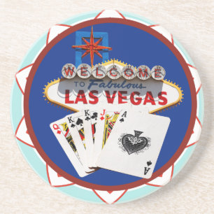 Blue Las Vegas Welcome Sign Poker Chip Zandsteen Onderzetter