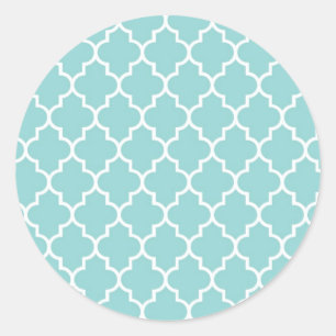 Blue Latticework, Quatrefoil, Marokkaanse Trellis Ronde Sticker