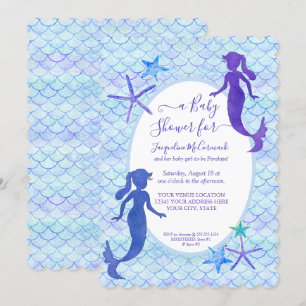 Blue Lavender Mermaid Waterverf Baby Girl Shower Kaart